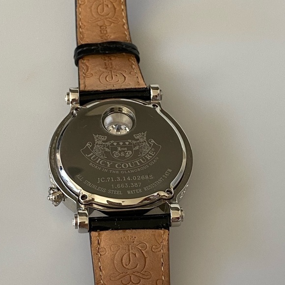 Juicy Couture Watch Lady’s Crystals Black Leather Band New Battery Working - Picture 5 of 16
